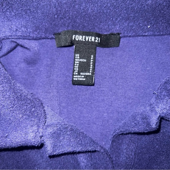 Sm Forever 21 Blue or Purple ish Terry Cloth Like Collared Short Sleeve Crop Top - Picture 3 of 3